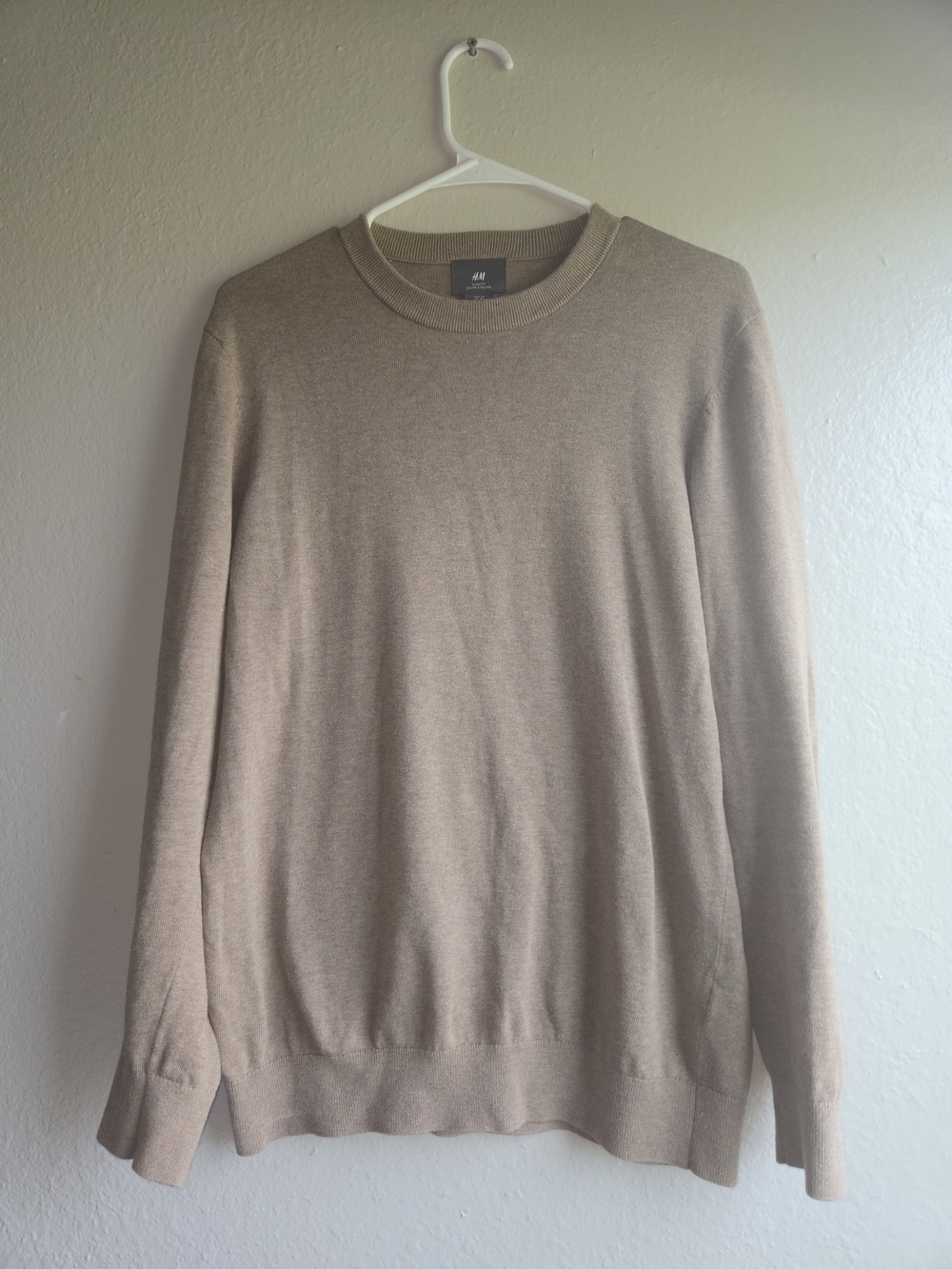 H&M Men’s Slim Fit Knit Crewneck Sweater Light Brown Beige Size M